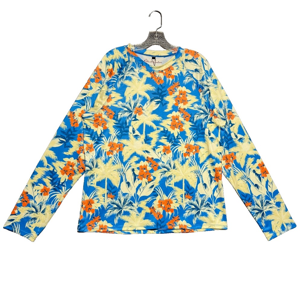 Robert Graham Rashguard Mens L Blue Tropical Sun Protection Resort Beachwear NWT
